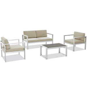 4-Piece Aluminum Patio Conversation Set with Khaki Cushions