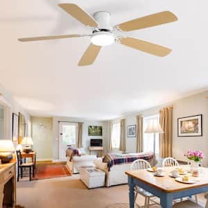52 in. Indoor/Outdoor Modern Downrod and Flush Mount White Ceiling Fan with LED Lights and 6 Speed DC Remote