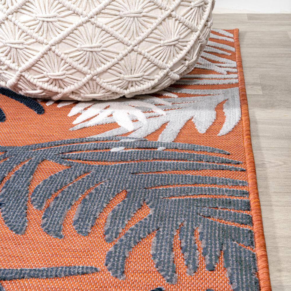 Montego Tropical Palm Orange Navy Ivory 3' x 5' Synthetic Area Rug