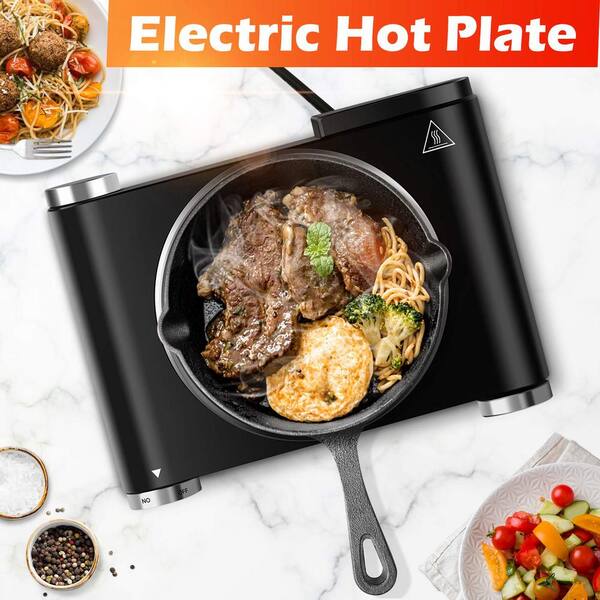 Edendirect Portable 2-Burner 7.1 in. Black Marble Electric Hot