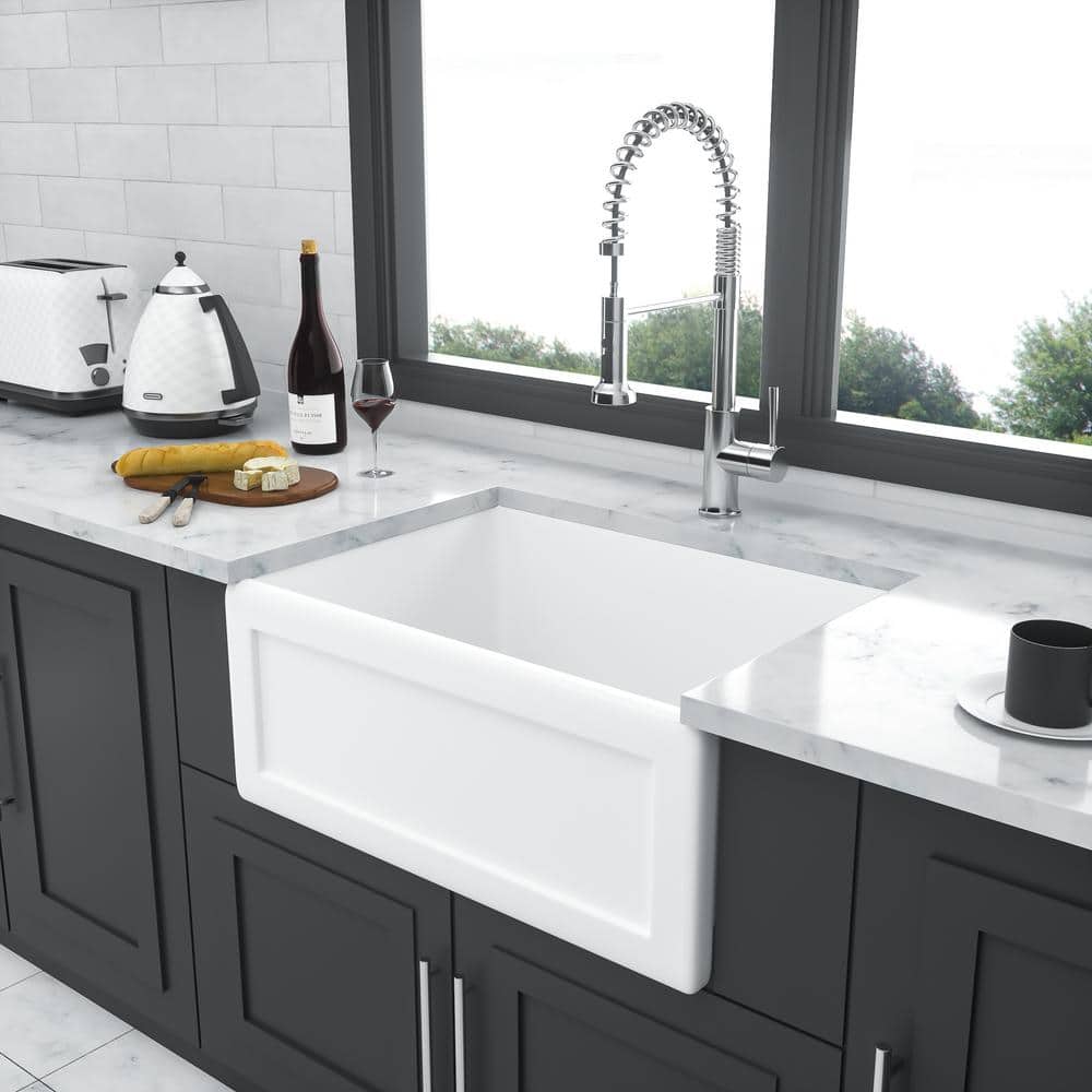 24-Inch White Ceramic Farmhouse Apron-Front Kitchen Sink