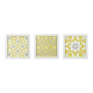 Anky 3-Piece Framed Art Print 13.75 in. x 13.75 in. Distressed Yellow Medallion Wall Decor Set