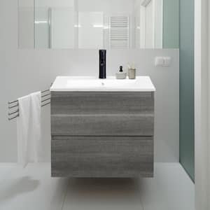 23.6 in. x 18.8 in. D x 19.6 in. H Floating Bath Vanity in Gray with White Ceramic Top and sink