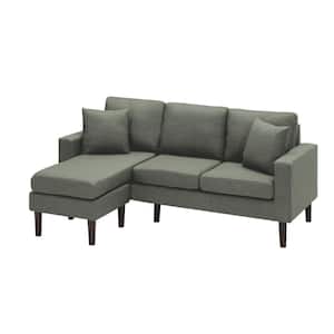 72 in.W 4-Seater Square Arm L Shape Polyester Fabric Sectional Sofa Chaise in Dark Gray With 2 pillows