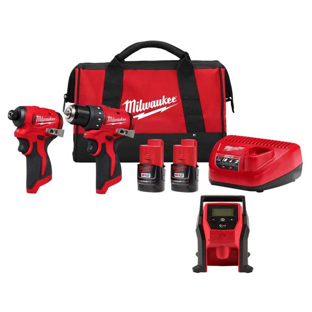M12 12-Volt Lithium-Ion Brushless Cordless Subcompact Drill and Impact Driver Combo Kit w/ Portable Inflator (3-Tool) -  Milwaukee