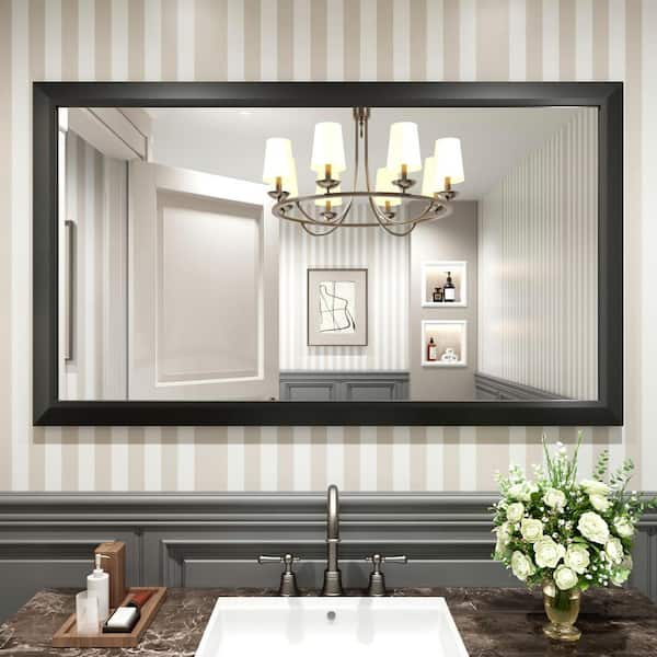 Apmir 50 in. W x 30 in. H Rectangular Aluminum Alloy Framed and Tempered Glass Wall Bathroom Vanity Mirror in Matte Black