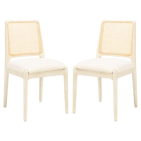 SAFAVIEH Reinhardt White/Ivory 17.5 in. Rattan Dining Chair Set of 2