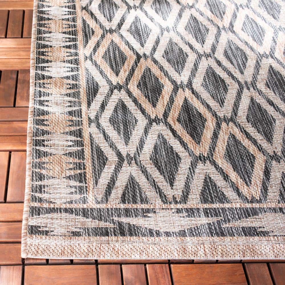 Square Black Synthetic Flat Woven Area Rug, 6'7" x 6'7"