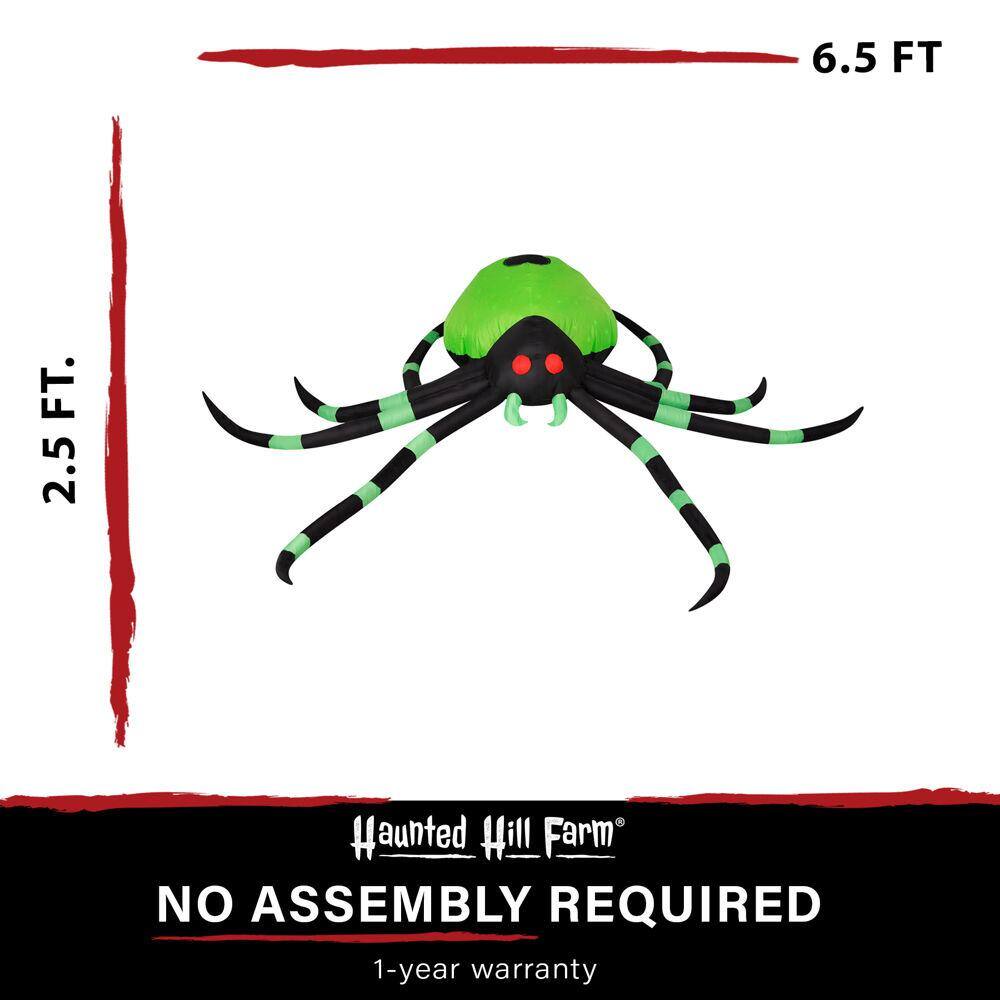 Giant 6.5-ft Green and Black Inflatable Spider with LED Lights