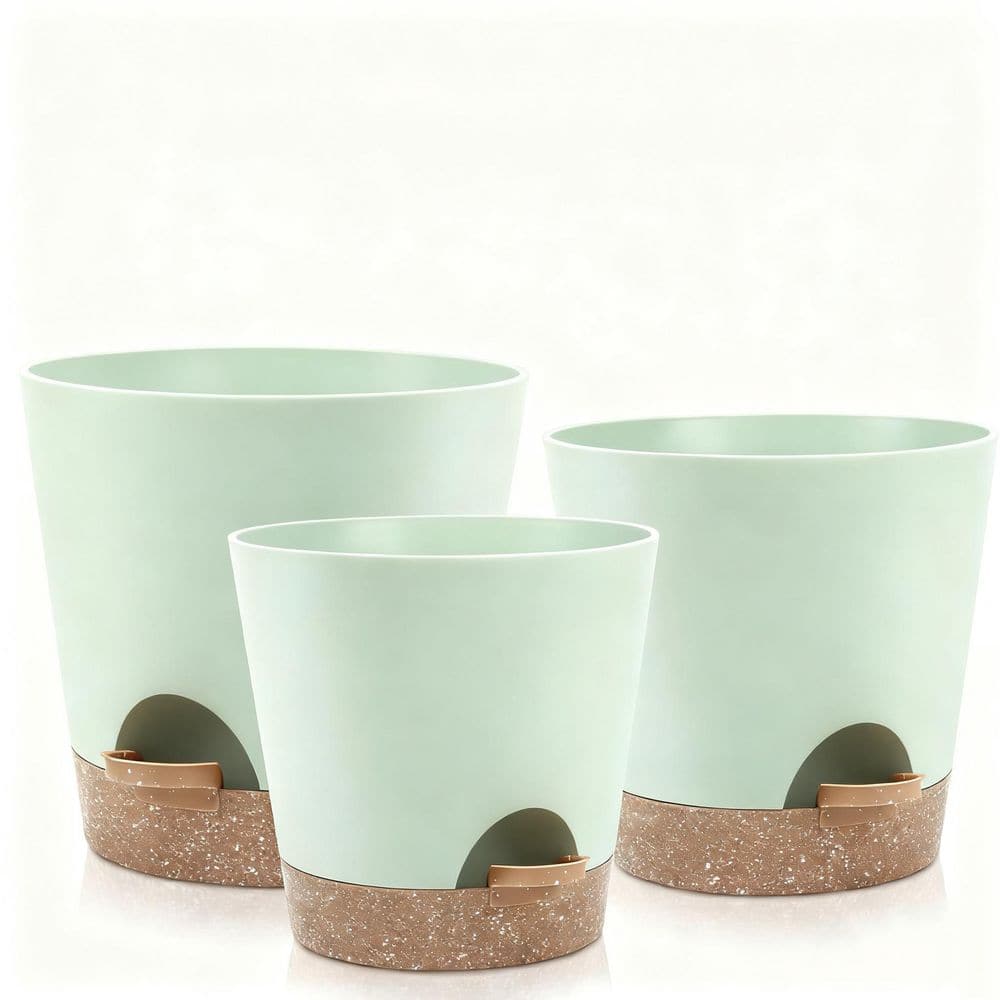 3-Pot 9, 8, 7.5 in. Indoor Spring green Plastic Round Self Watering Planter with Drainage Holes and Saucers price history on PriceWatchPro