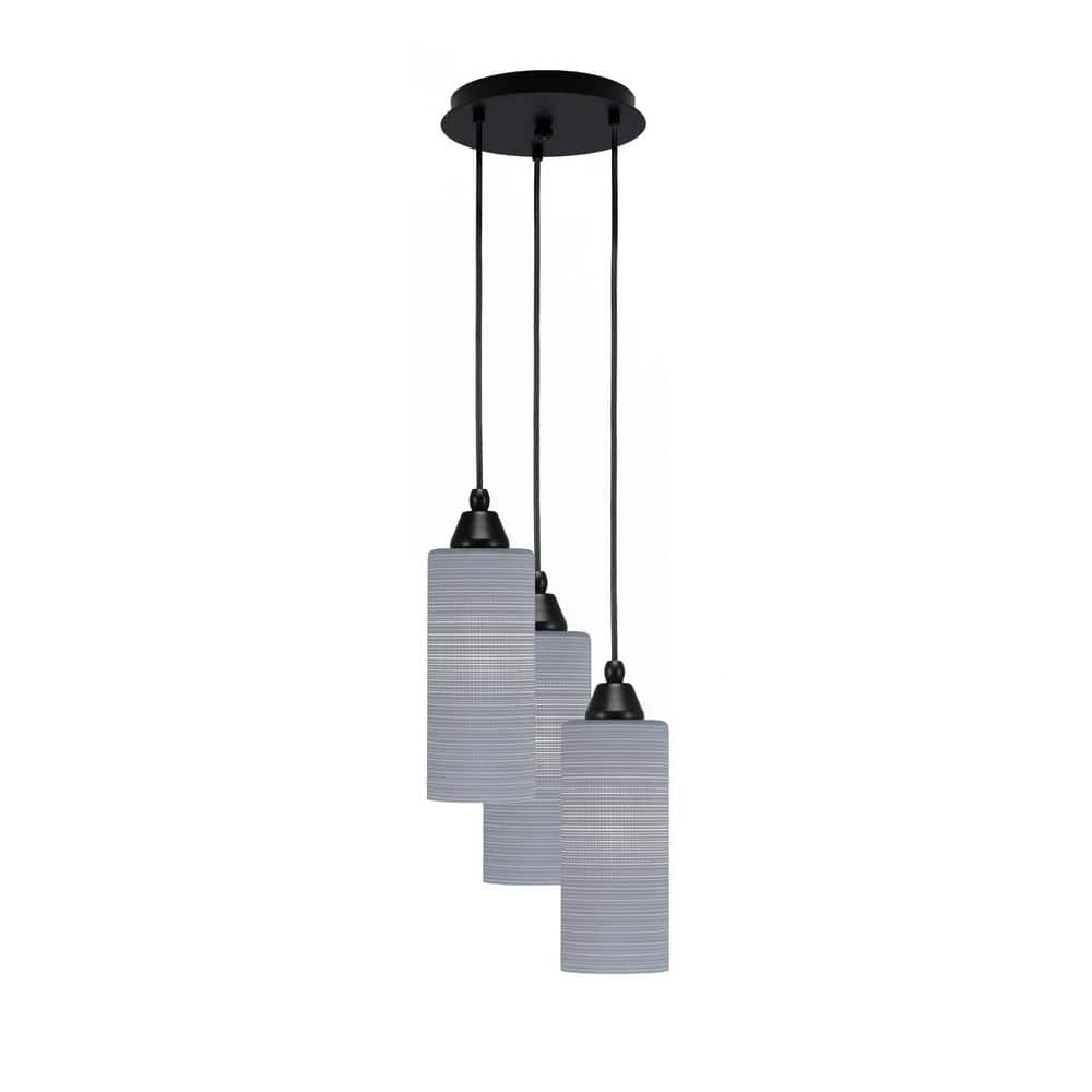 Savannah 13.25 in. 3-Light Matte Black Cord Pendant Light Gray Matrix Glass