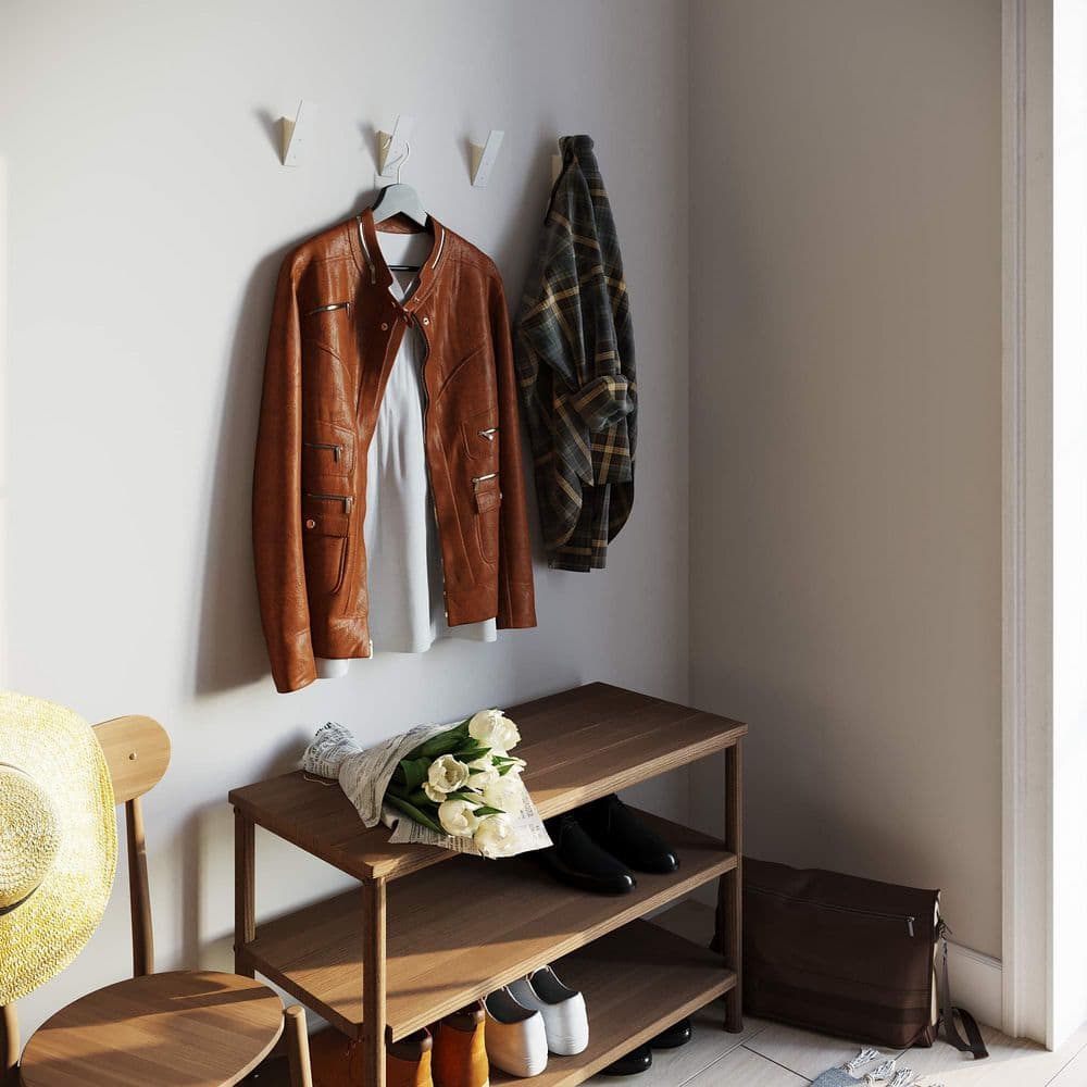 Wood White Wall Coat Hook Rack (Set of 6)