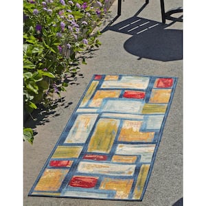 Outdoor Modern Cubed Multi 2 ft. x 6 ft. 1 in. Area Rug