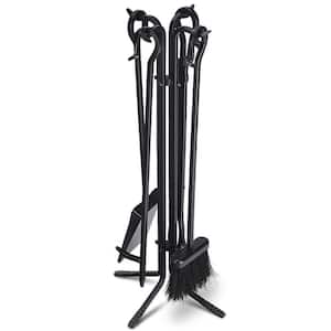 5-Pieces Fireplace Iron Standing Tools Set with Heavy Crook Handles