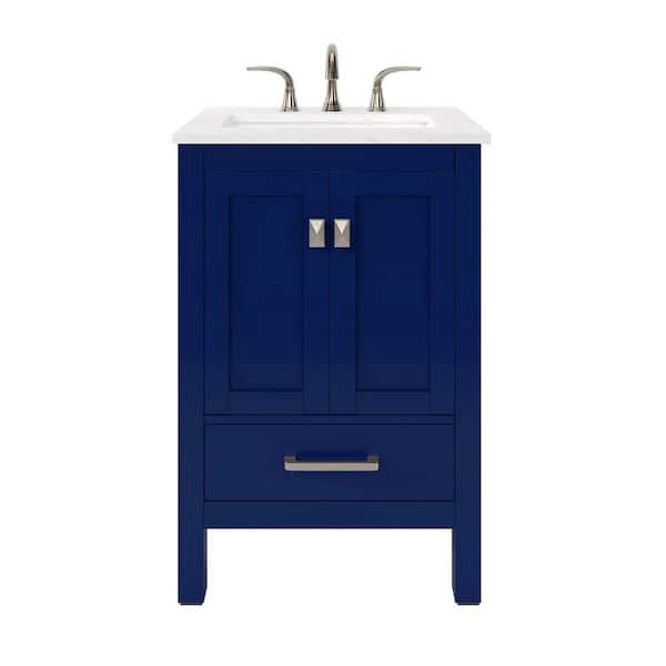 Aberdeen 24 in. Single Sink Blue Bath Vanity with White Carrara Quartz Top (Assembled)
