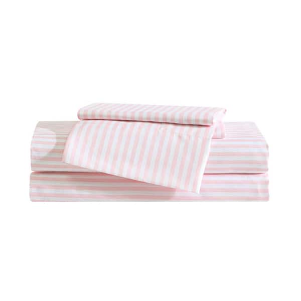 Little Stripe 3-Piece Light Pink/White Microfiber Twin Xl Sheet Set