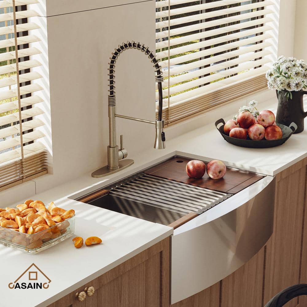 33" Brushed Nickel Stainless Steel Apron Kitchen Sink with Faucet