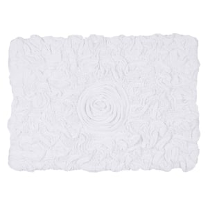 Bell Flower Collection 100% Cotton Tufted Bath Rugs, 17 in. x24 in. Rectangle, White