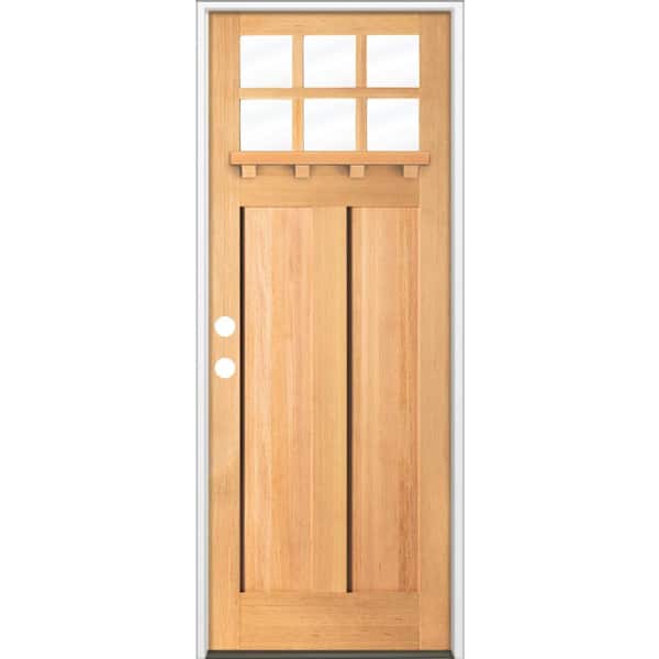 36 in. x 96 in. Craftsman Right Hand 6-Lite Clear Stain Hemlock Prehung Front Door