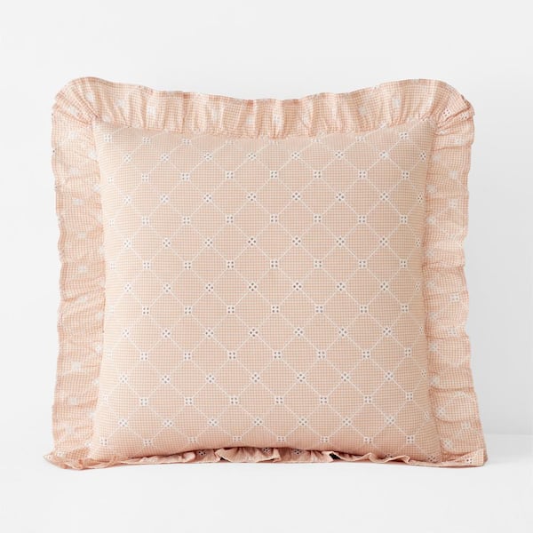 The Company Store Company Cotton Eyelet Ruffle Yarn-Dyed Peach Euro Cotton Percale Sham