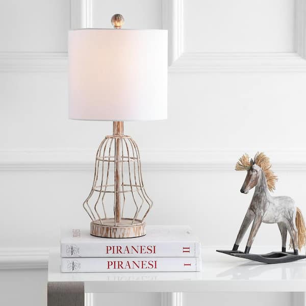 Canes 20 in. Metal Antiqued Table Lamp with White Shade