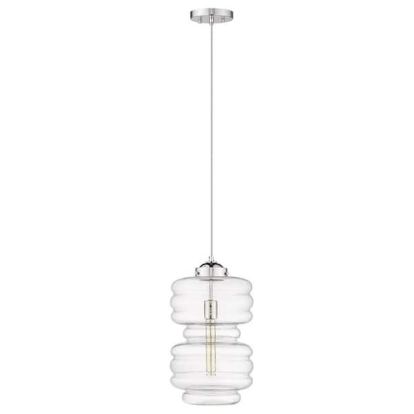 60-Watt 1-Light Nickel Pendant Light with Crystal, No Bulbs Included