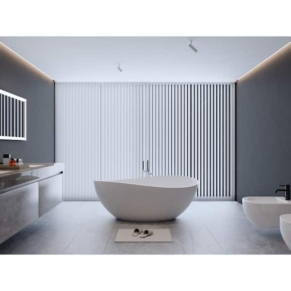 63 in. x 37 in. Solid Surface Stone Resin Flatbottom Freestanding Double Slipper Soaking Bathtub in Matte White