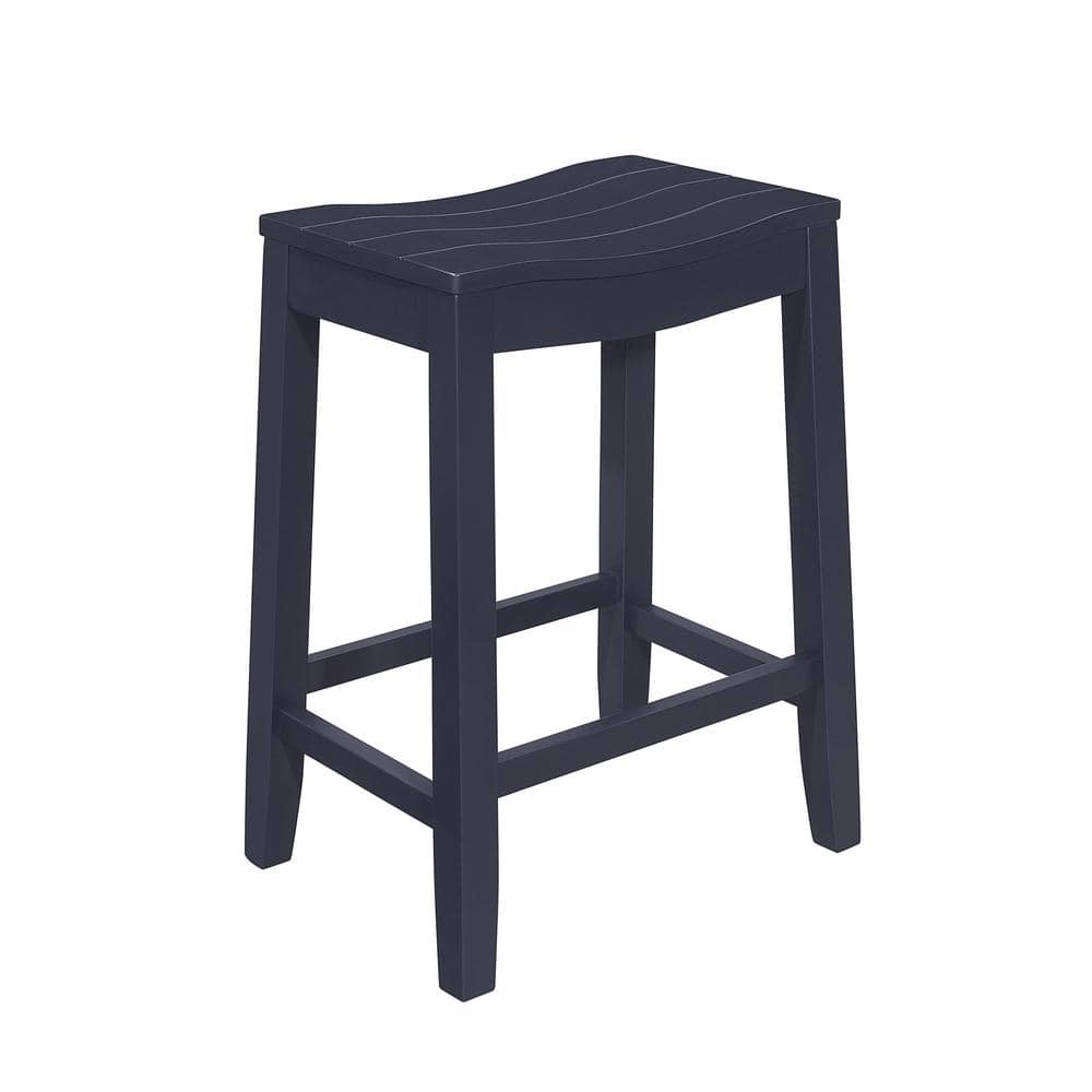 Navy Wood Backless Saddle Style Bar Stool
