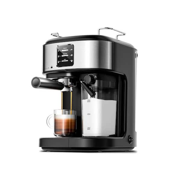 5 Cup Stainless Steel Semi-Automatic Espresso Machine, 20 Bar Latte Machine with Automatic Milk Frother