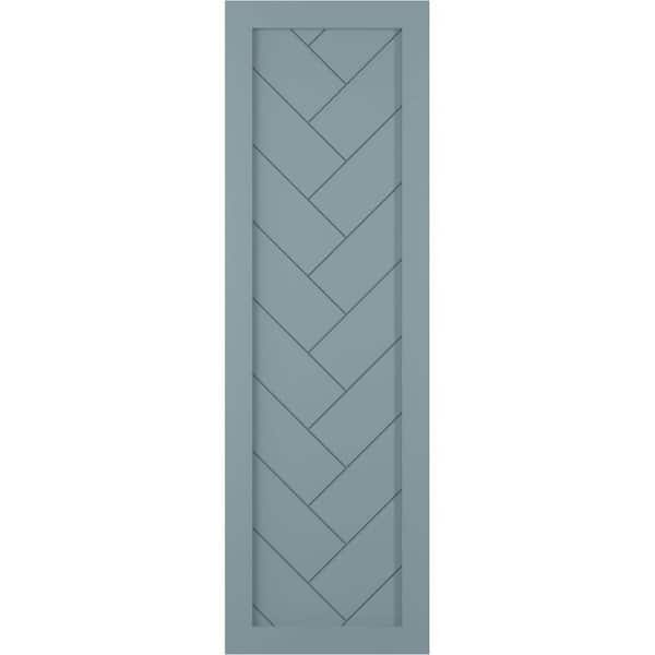 Ekena Millwork 12 in. x 45 in. PVC Single Panel Herringbone Modern Style Fixed Mount Board and Batten Shutters Pair in Peaceful Blue