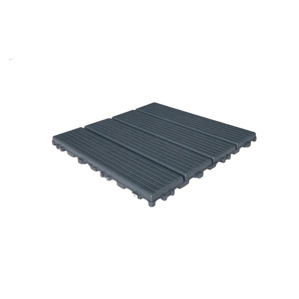 Tidoin 1 ft. x 1 ft. Plastic Deck Tile in Dark Gray for Outdoor Porch Poolside Balcony Backyard (44 Per Box)