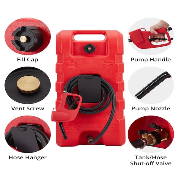 15 Gallon Wheeled Fuel Caddy, Manual Siphon Pump, 10ft Hose & Squeeze Nozzle, Portable Gas Transfer Storage Tank