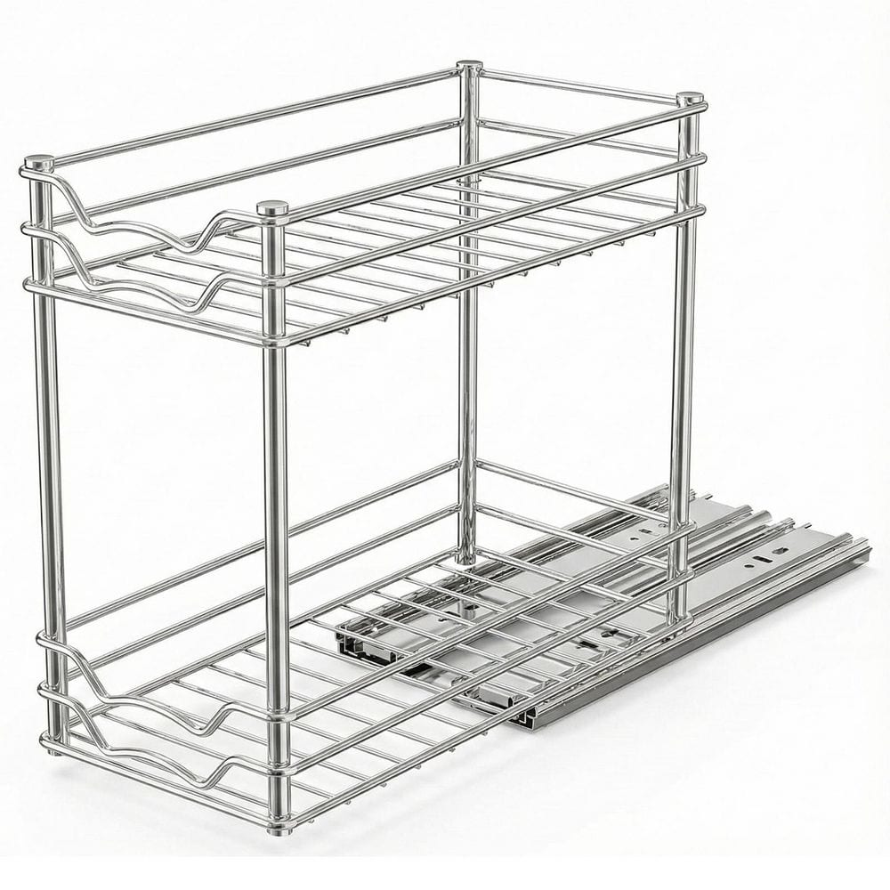 Anqtovp 2 Tier Chrome Pull Out Cabinet Mount Spice Rack Organizer ...