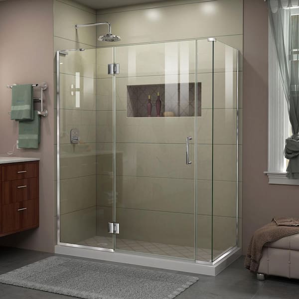 DreamLine Unidoor-X 57 in. W x 34-3/8 in. D x 72 in. H Frameless Hinged Shower Enclosure in Chrome