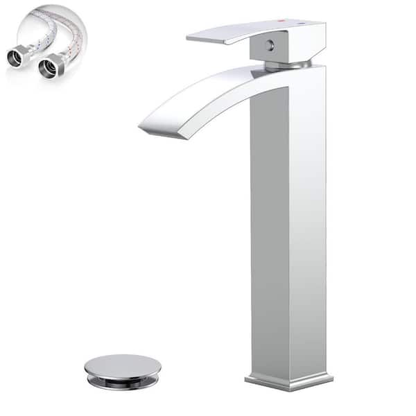 Single Hole Single-Handle High Arc Bathroom Faucet With Pop Up Drain Without Overflow in Polished Chrome