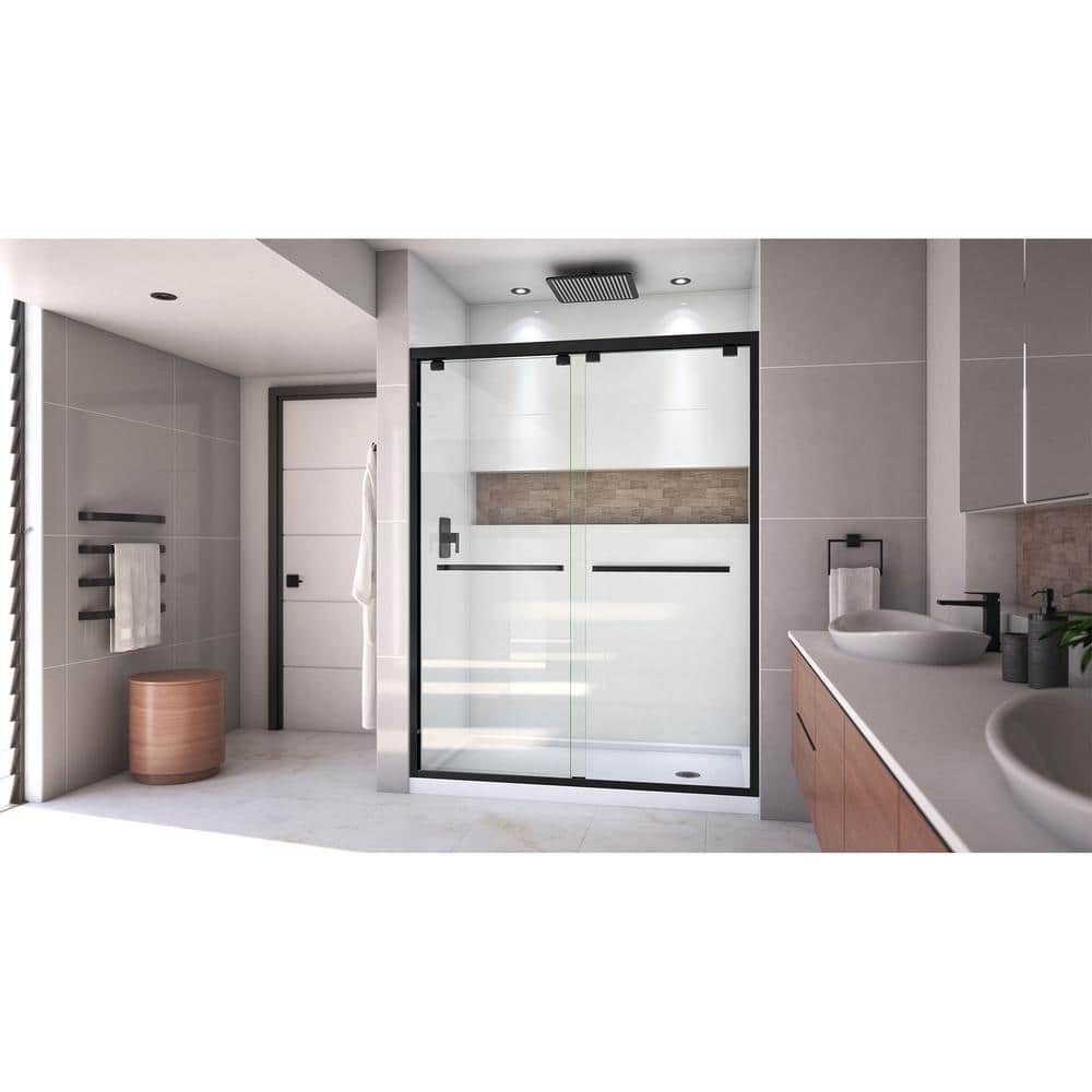 Encore 60" x 36" Black Semi-Frameless Sliding Shower Kit