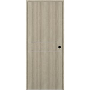 28 in. x 80 in. Viola 2HN Shambor Finished Aluminum Strips Left-Hand Solid Core Composite Single Prehung Interior Door
