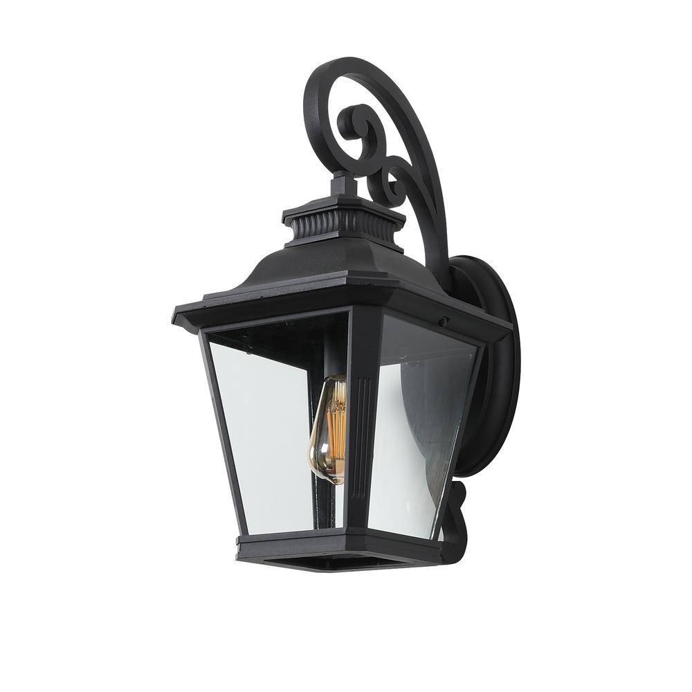 Matte Black 1Light Outdoor Hardwired Wall Lantern Sconces with Clear