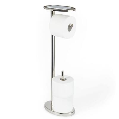 TAHA® Chrome Swivel Standing Toilet ROLL Holder with Extra Rolls Storage 