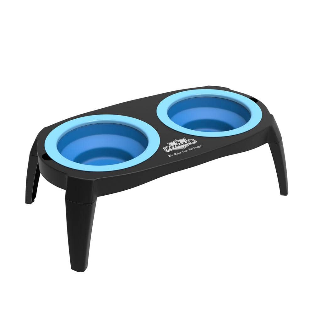 Blue Elevated Pet Bowls with Non-Slip Stand