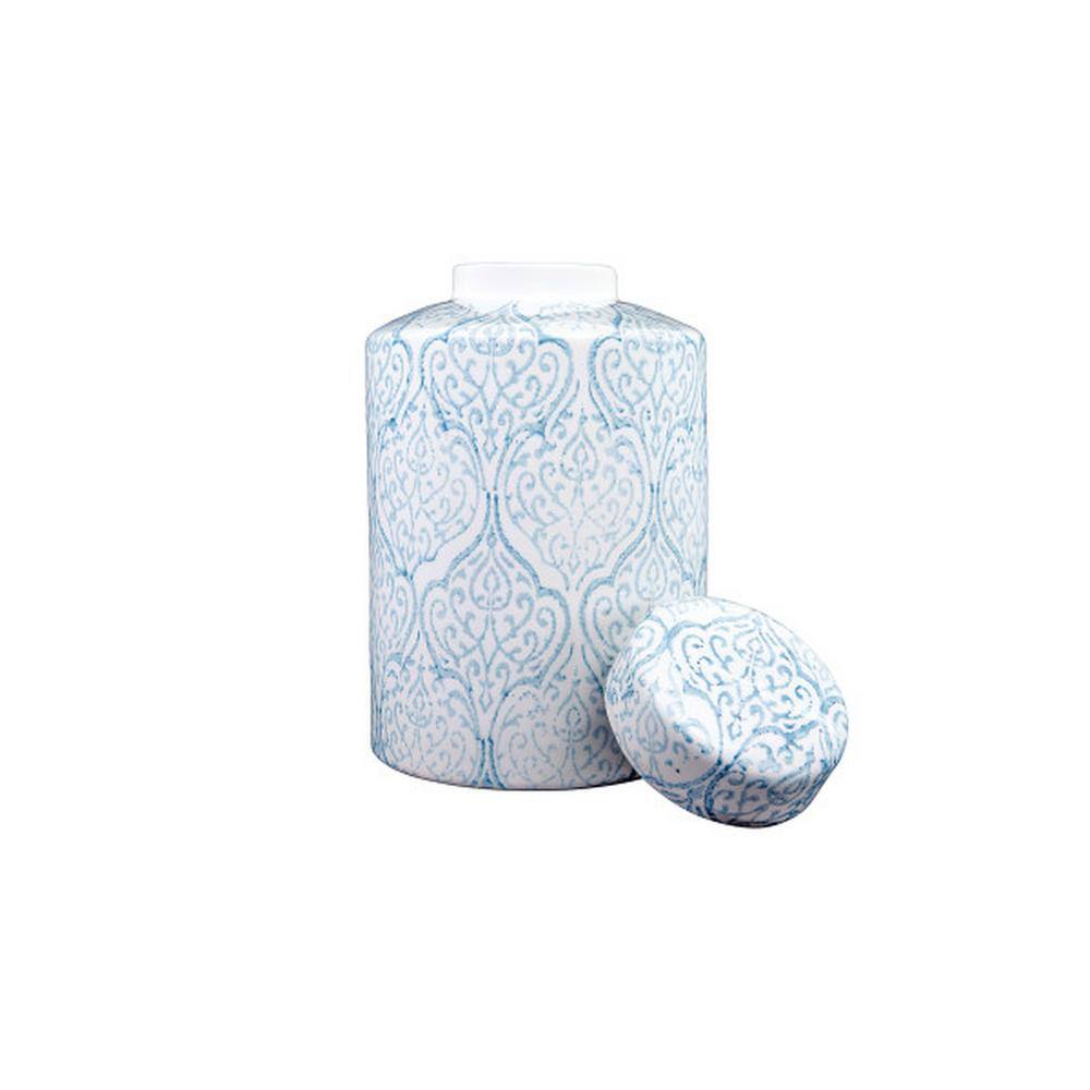 Blue and White Ceramic Geometric Ginger Jar Set