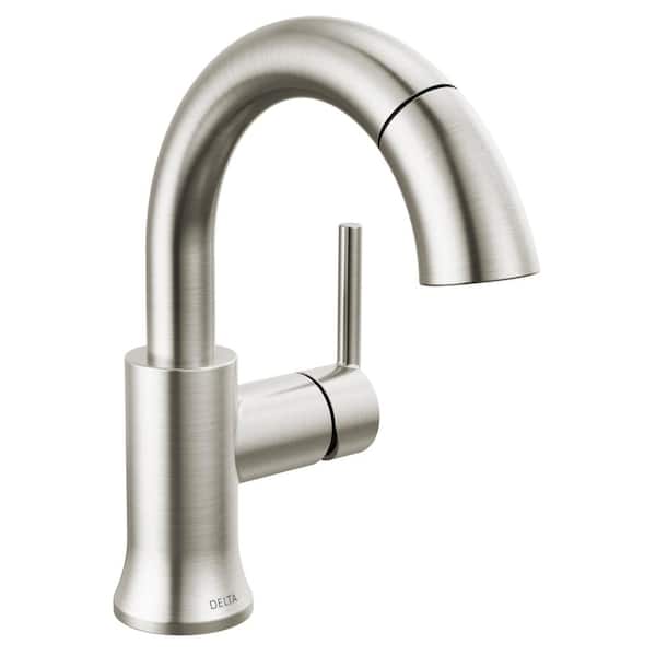Delta Trinsic Single Handle High Arc Single Hole Bathroom Faucet with Pull-Down Spout in Stainless