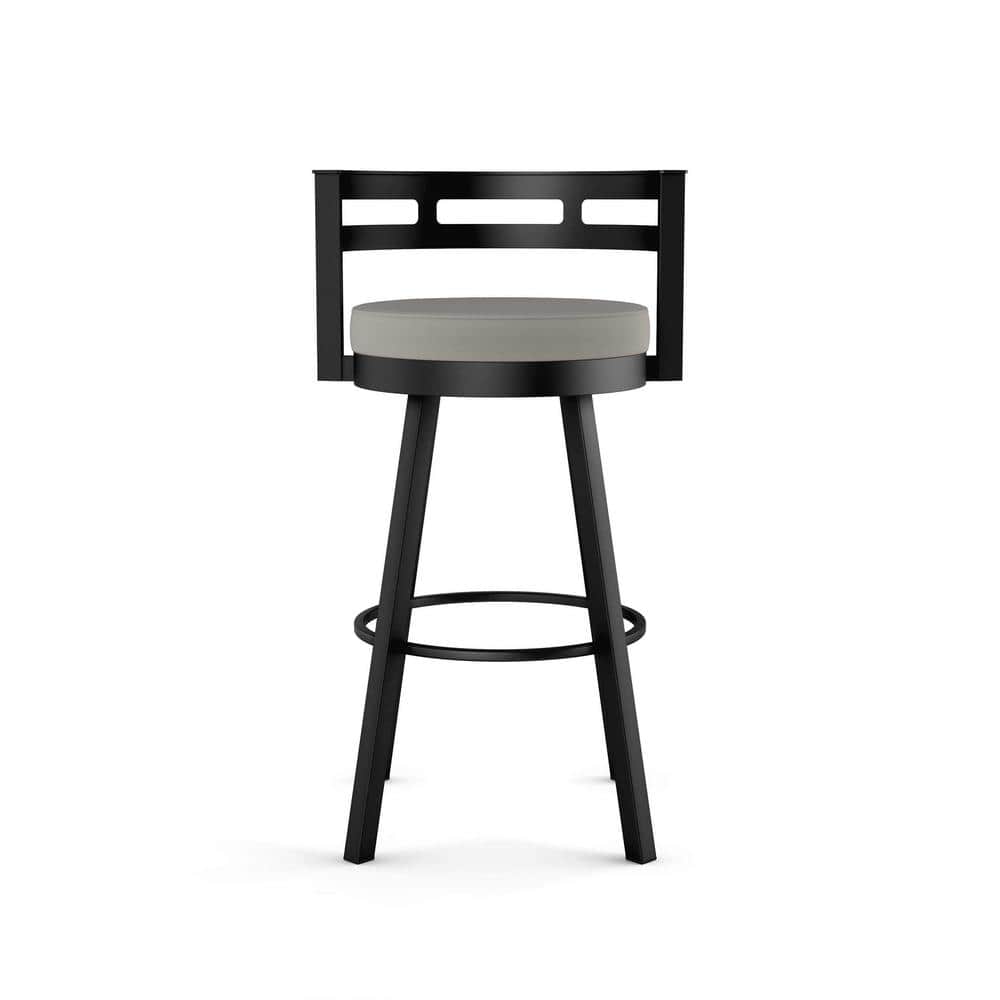 Taupe Grey Faux Leather Swivel Counter Stool with Black Metal Frame