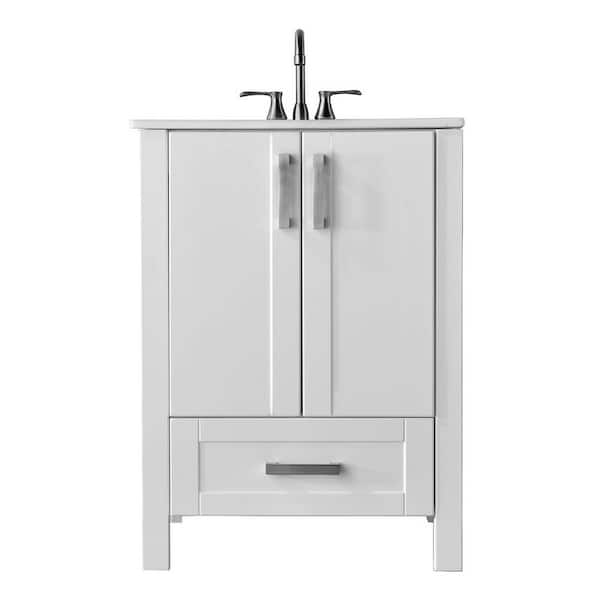 Comllen 24 in. W x 19 in. D x 35 in. H Modern White Bathroom Vanity with Single White Ceramic Sink Top Unassembled
