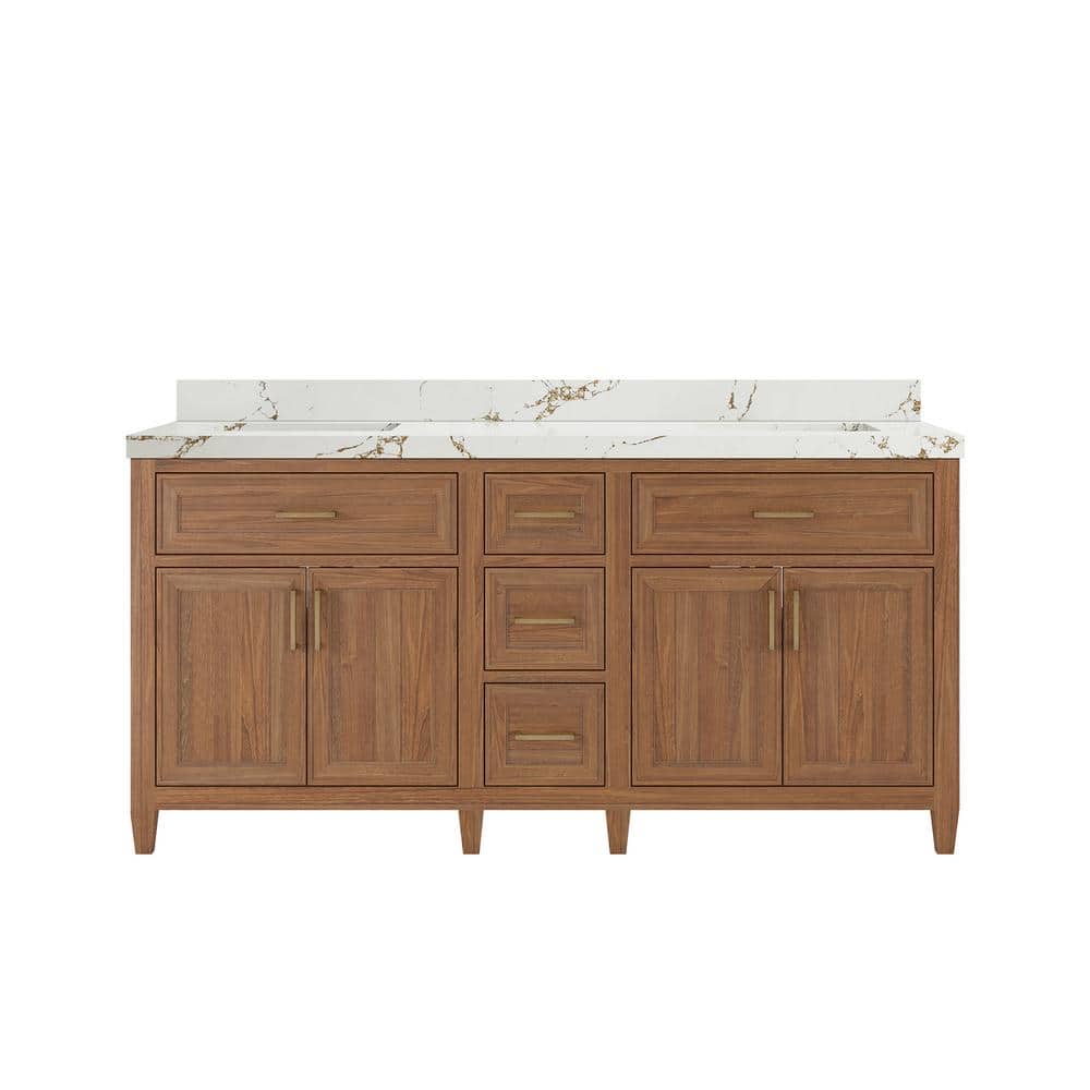 Santa Monica 72 in. W x 22 in. D x 36 in. H Double Sink Bath Vanity in Dark Natural with 2 in. Viola Brown Top price history on PriceWatchPro