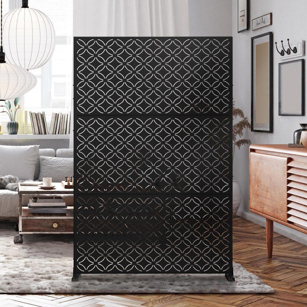 72 in. x 47 in. Black Outdoor Metal Galvanized Privacy Screen Fence Garden Panels