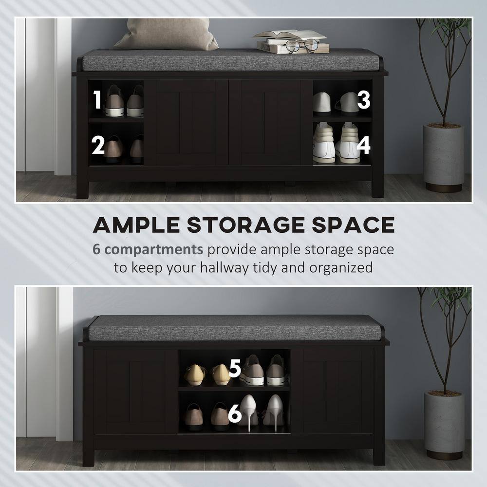Black Wood Entryway Shoe Storage Bench with Padded Seat