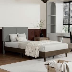 Upholstered Bed Frame with Linen Fabric Headboard, Strong Wood Slats Supports Platform Bed, Twin Size Bed, Gray