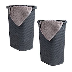 Gray 24.15 in. H x 13.75 in. W x 17.65 in. L Plastic 60L Slim Ventilated Rectangle Laundry Hamper with Lid (Set of 2)