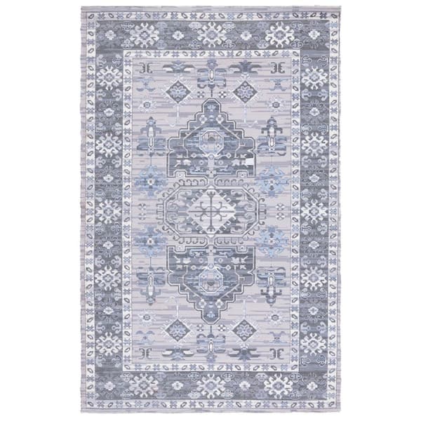 Saffron 5 ft. x 8 ft. Purple/Ivory Geometric Medallion Border Area Rug